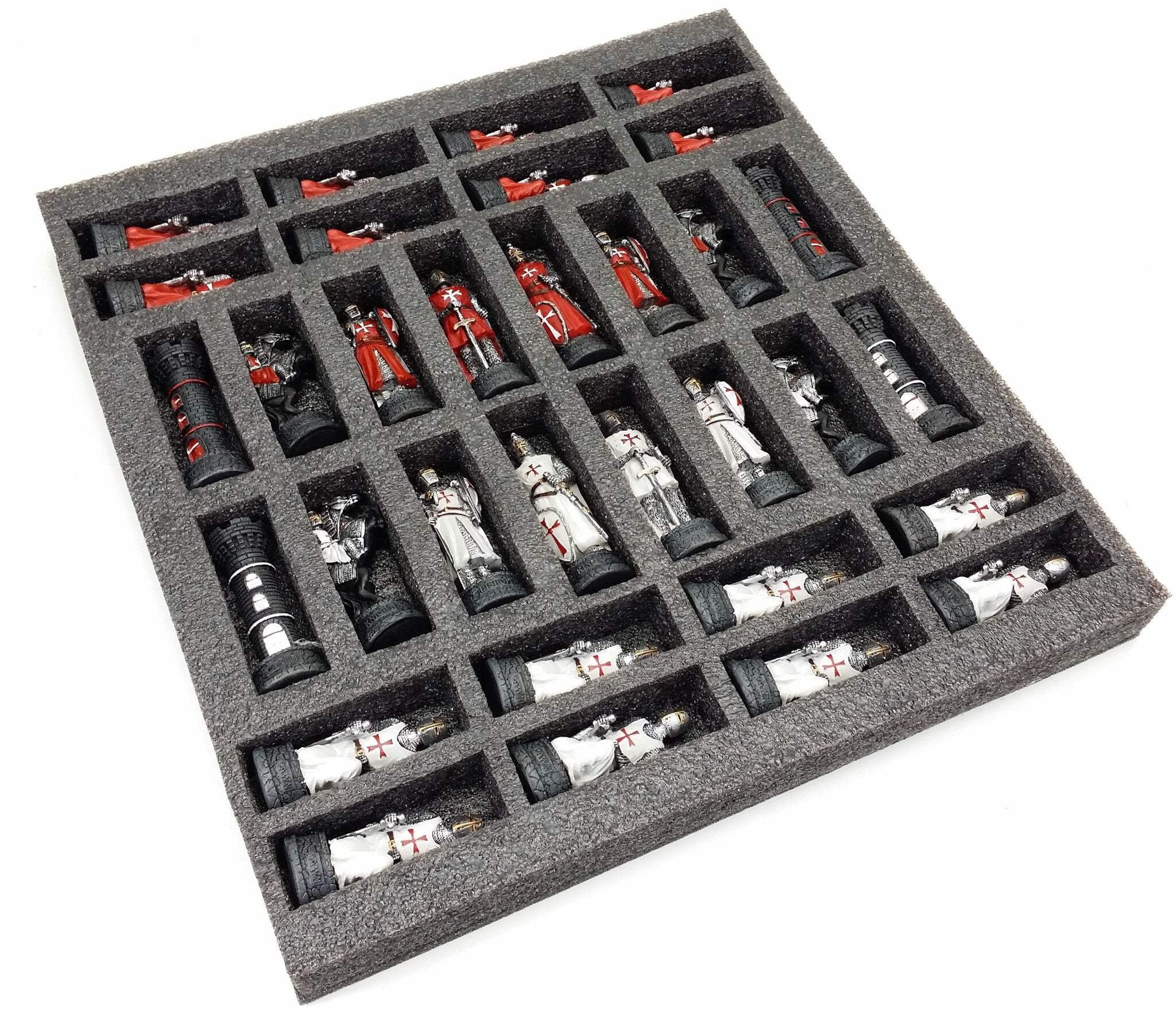 Medieval Times Crusades Red White Maltese Knight Chess Set 17" Mosaic Color BD