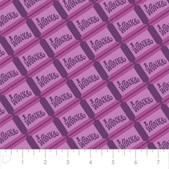Willy Wonka Chocolate Bars in Purple 100% Cotton Fabric Sold by the Yard