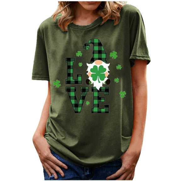 ICHUANYI Womens T-Shirt Stylish Short Sleeve Tees St.Patrick's Day Print Top Crew Neck Tops Cloth New Trending