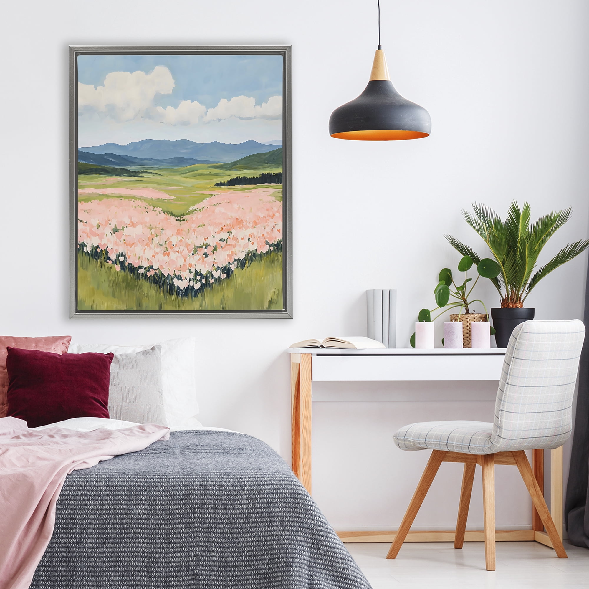 Stupell Industries Heart Shaped Flower Field Gray Framed Floater Canvas Wall Art, design by The Prints Vibe