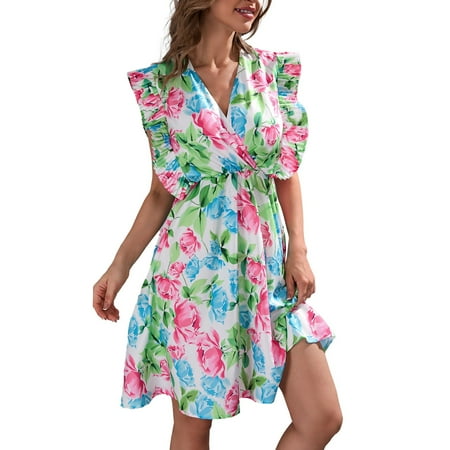 

Rovga Dresses Female Elegant Cute V Neck Flower Print Corset Sleeveless Dress Dresses For Women 2022