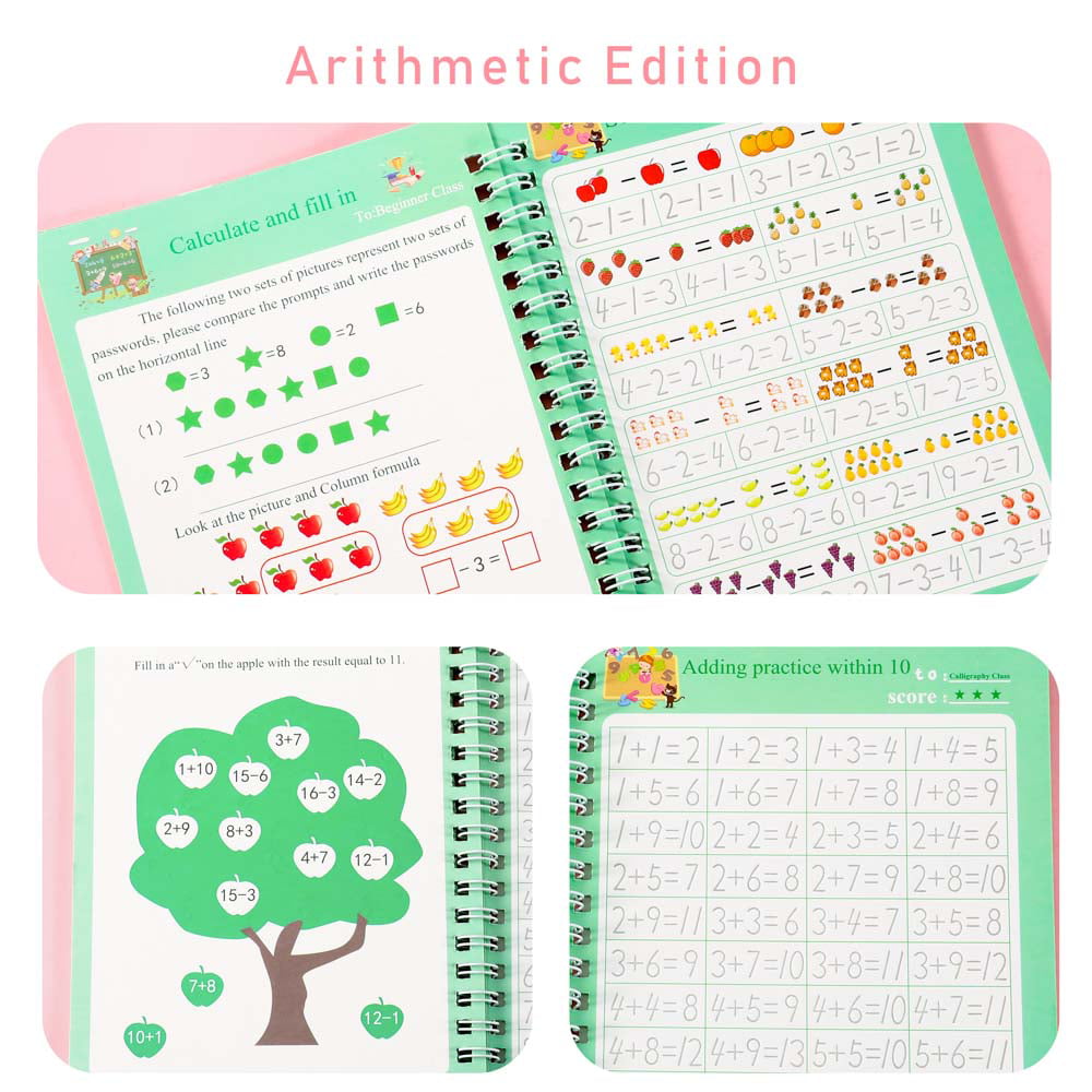.com : TaoBary 8 Pieces English Practice Copybook for Kids Reusable  Calligraphy Copybook Preschoolers Handwriting Workbook Training Number  Alphabet Drawing Math Tracing Book with 2 Pens, 10 Refills : Office Products
