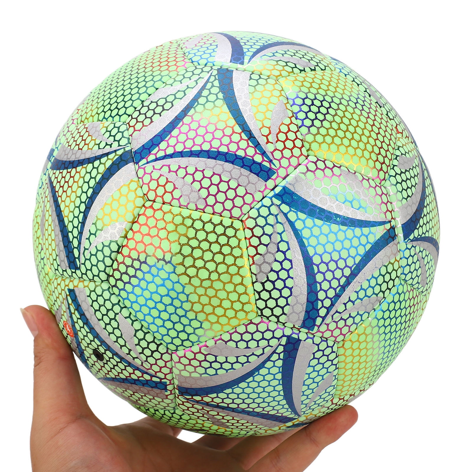 Rupoun Glowing Soccer Ball Size 5 Luminous PU Leather Light Up Football Reflective Wearproof Training Gear for Night Games Glow in the Dark Kids Adults Match Equipment