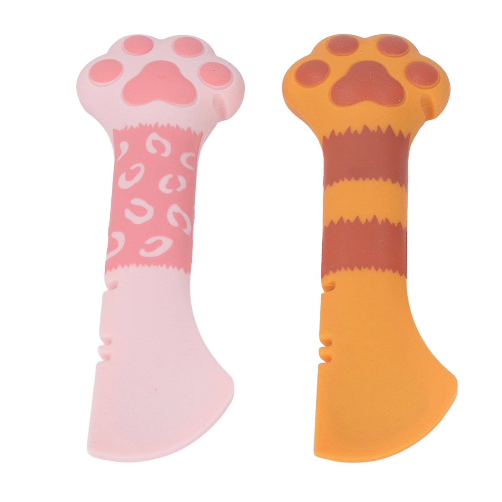 Suodoka 2Pcs Cat Food Spoon Silicone Curved Head Cat Can Opener Effort Saving Portable Feeding Scoop for Home Travel Ginger Leopard Cat
