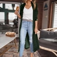 thumbnail image 3 of Autumn Winter Ladies Coat Solid Color Fashion Outer Coat Long Sleeve Knitted Outwear Warm Mid Length Cardigan Crew Neck Trench Coat Loose Open Front Overcoat, 3 of 5
