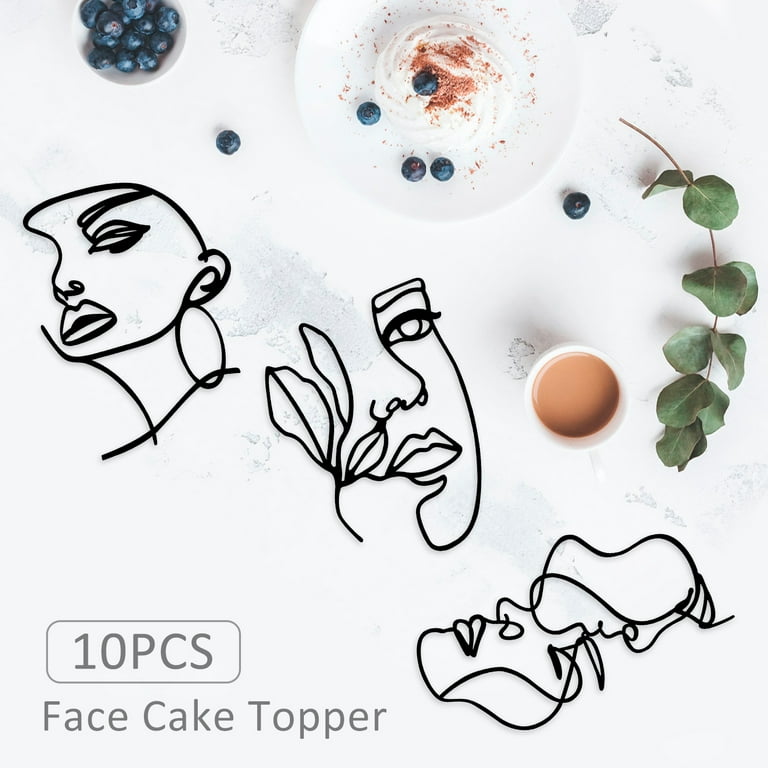 Keyohome 10PCS Minimalist Art Lady Face Cake Topper 3D Abstract