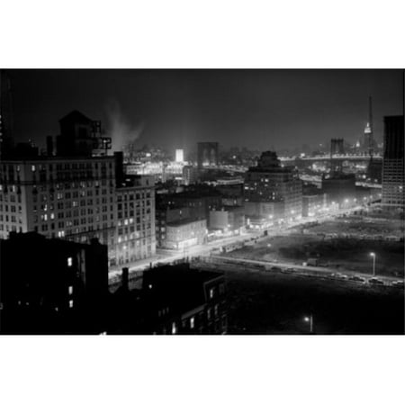 Posterazzi SAL255421807 USA New York City View of Brooklyn & Manhattan Bridges at Night From Brooklyn Side. Poster Print - 18 x 24