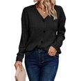 thumbnail image 1 of Suéter de Punto con Botones para Mujer, Camiseta Holgada Informal de Larga con Cuello en V para Otoño e Invierno Negro M, 1 of 7