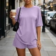 thumbnail image 3 of MLCDZ Women 2 Piece Lounge Set Summer Casual Short Sleeve Round Neck Oversized Shirts Biker Shorts Matching Airport Travel Outfit Clothes, 3 of 9