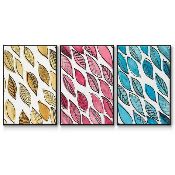 Patterned Leaf Shapes I - Framed Premium Gallery Wrapped Canvas L Frame 3 Piece Set - Ready to Hang