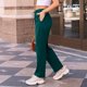 thumbnail image 4 of Amzcrzy Pantalones Mujer Deportivos Casuales Color Liso Cintura Alta Cordón Ajustable Pierna Ancha Recta Holgados Con Bolsillos Tallas S-2XL Verde, 4 of 7