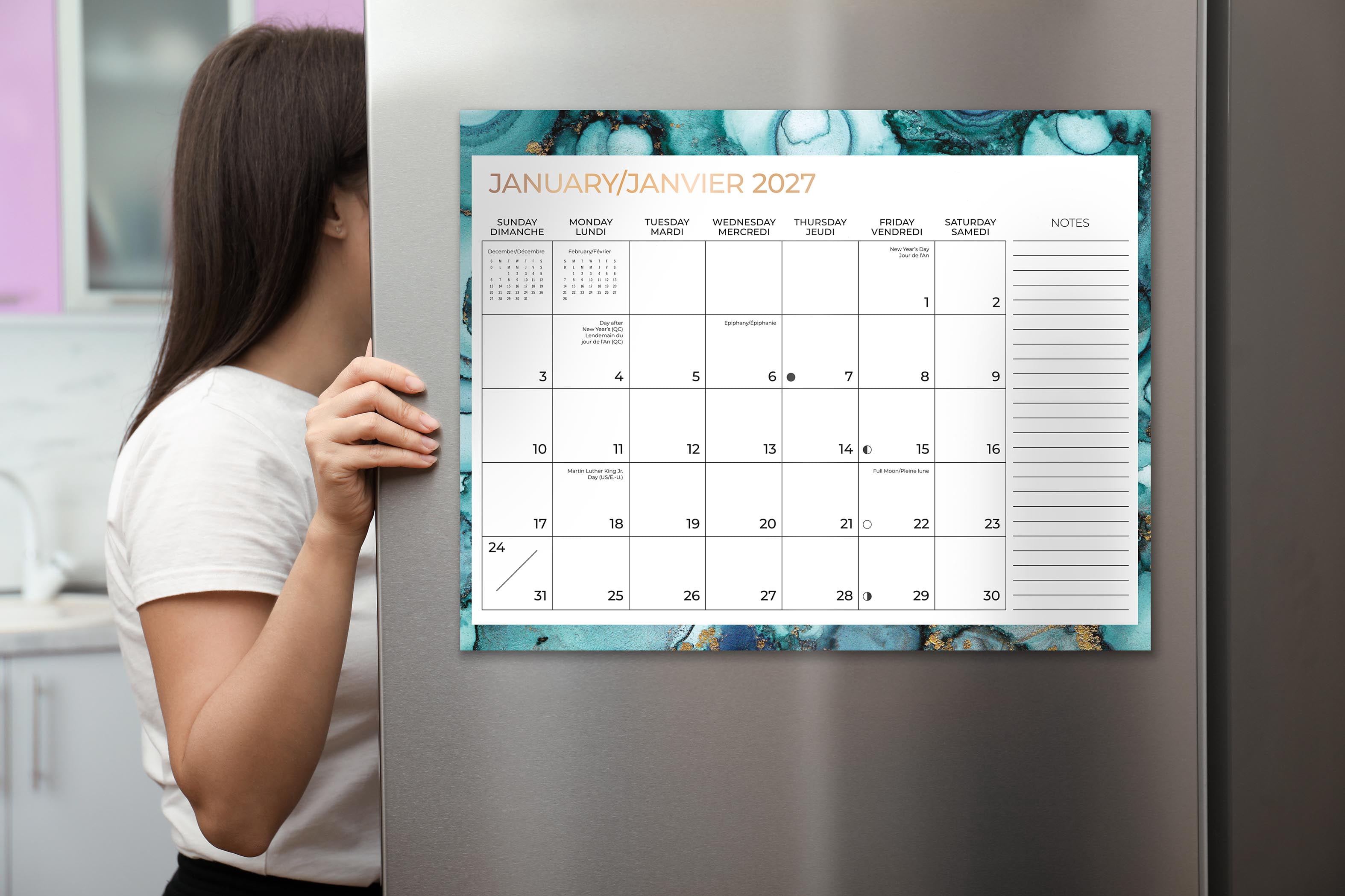 Calendrier familial 2027 Mead® Marbel Fashion en papier, 17 po x 13 po