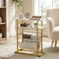 thumbnail image 3 of Narrow Small Side Table for Small Spaces - Slim End Table with Magazine Rack - 2 in 1 Narrow End Table Living Room - Skinny Bedside Table Nightstand Bedroom Thin Side Table (White & Gold), 3 of 12