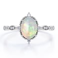 thumbnail image 1 of JeenMata Anillo de Compromiso Art Déco de Cinco Piedras con Diseño Antiguo de Ópalo Etíope de Corte Ovalado de 1,5 Quilates y Moissanita, Chapado en Oro Blanco de 18 K sobre Plata, 1 of 6