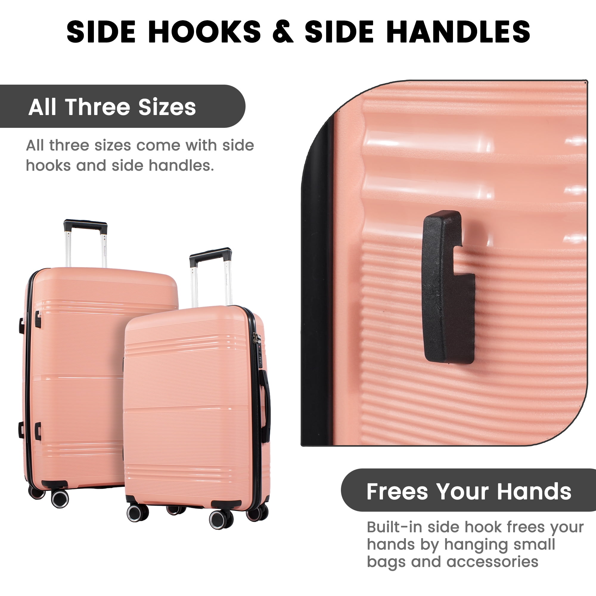 NiceTravel 3 Piece Hardside Luggage Set with Spinner Wheel & TSA Lock,Lightweight Suitcase for Travel, Pink