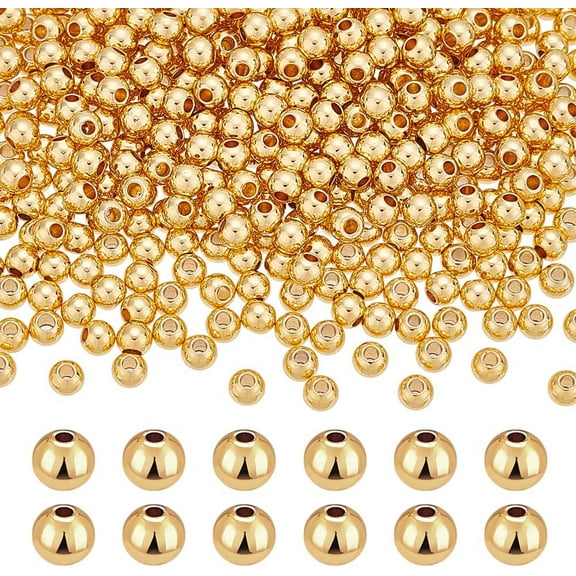 400pcs 14K Gold Plated Beads 4mm Brass Spacer Beads Metal Bracelet Beads Gold Beads Round Ball Beads Small Loose Spacer Beads Stackable Beads for Bracelets Necklace Beading Crafts Making
