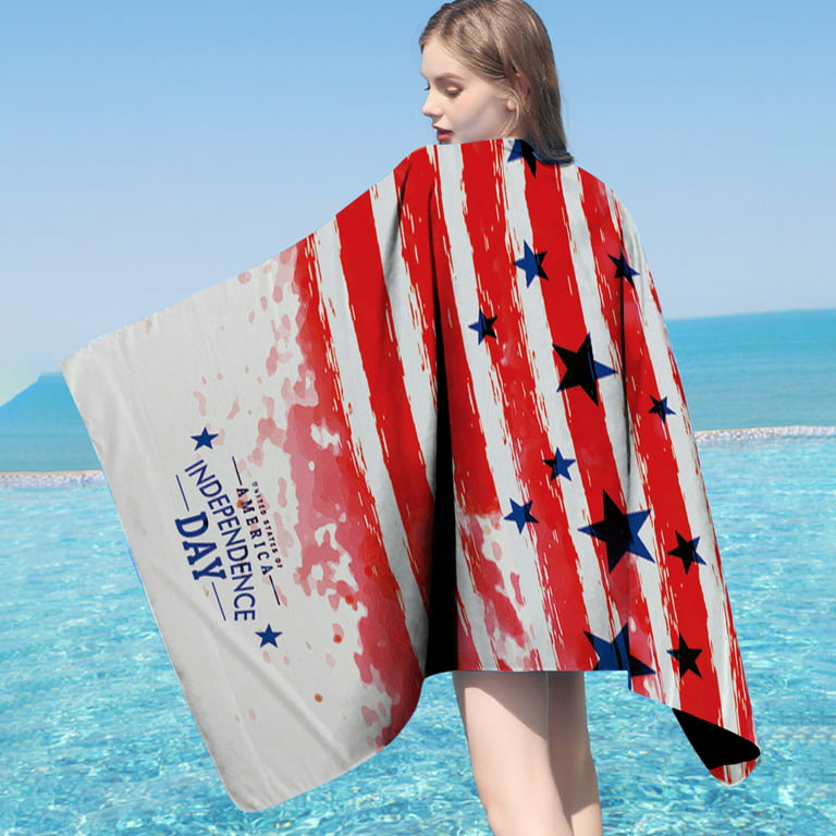 Xmmswdla American Independence Day Beach Towel Stars Stripes 4th of July Pattern Soft Large Hand Towels Multipurpose for Bathroom, Sand, Pool and Spa