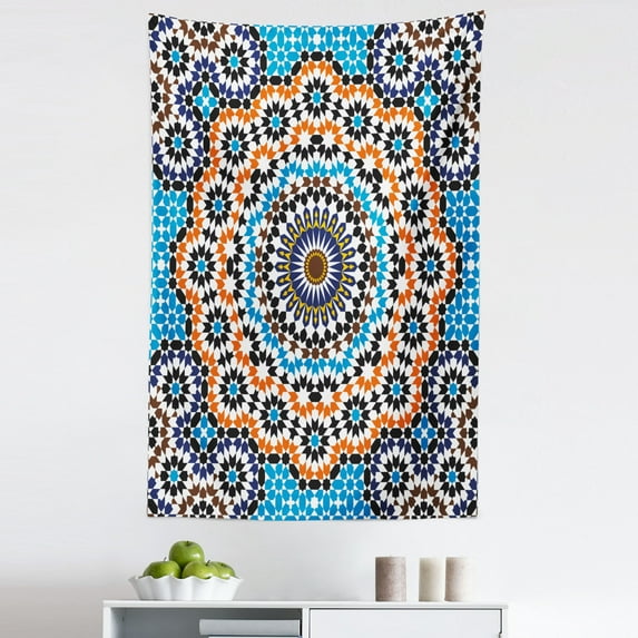 Vintage Tapestry, Moroccan Ceramic Tile Inspired Floral Old Fashioned Cultural Mosaic Print, Fabric Wall Hanging Decor for Bedroom Living Room Dorm, 5 Sizes, Multicolor, by Ambesonne