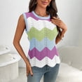 thumbnail image 2 of Lenpel Women's Tank Tops Summer Casual Sleeveless Crew Neck Hollow out Color Block Lightweight Sweater Vests Tunic Knit Shirts, 2 of 7