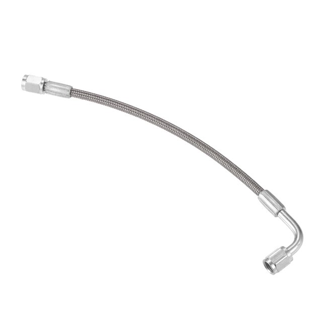 L?nea de alimentaci?n de aceite turbo de acero trenzado AN3 de 90 grados a extremo recto de la manguera. l?nea de retorno de drenaje de aceite del turbocompresor remoto de 9"Universal para autom?vil Acero inoxidable duradero PTFE tono plateado Unique Bargains Líneas de suministro de aceite de inyección de combustible.