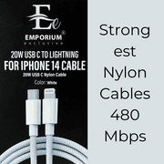Emporium Exclusive | 3ft Lightning USB to USB C Cable | White Cabo Infinity Line | Compatible Lightning Cable with iPhone 7 to 14 | 1 Count