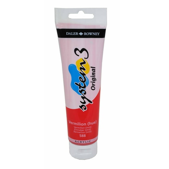 Daler-Rowney Original System 3 Acrylic Paint, 150ml Tube, Vermilion Hue