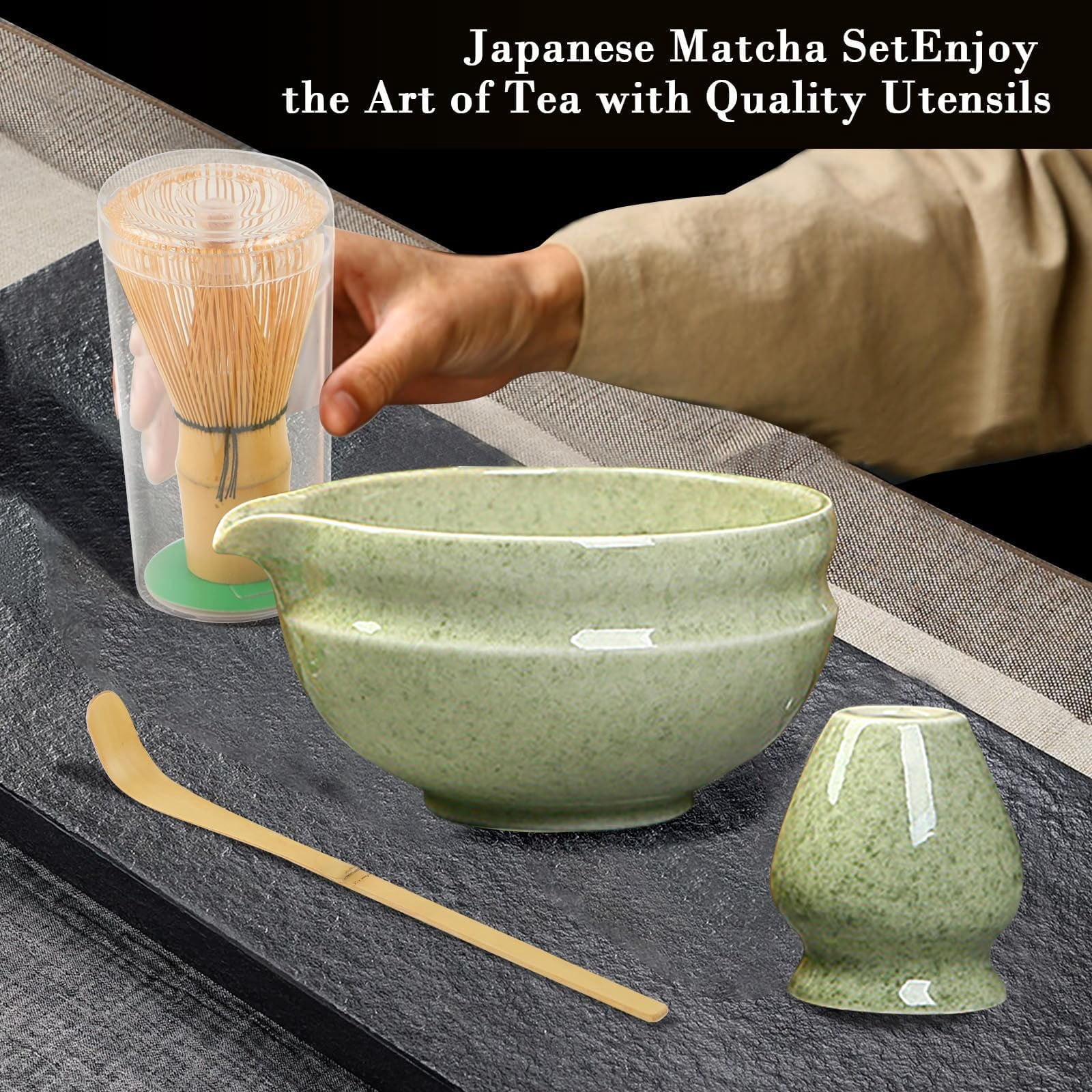 Matcha Tea Set 5 Pieces Clearance! Matcha Tea Set with Whisk Ceramic Bowl & Holder – Matcha Making Kit for Traditional Japanese Tea – Ideal Matcha Set for Beginners And