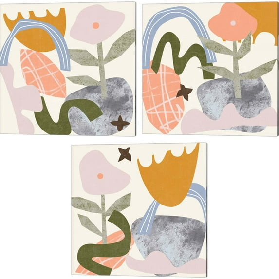 Great Art Now Lunar Flower by Melissa Wang 3 Piece Canvas Art Set Each 14W x 14H