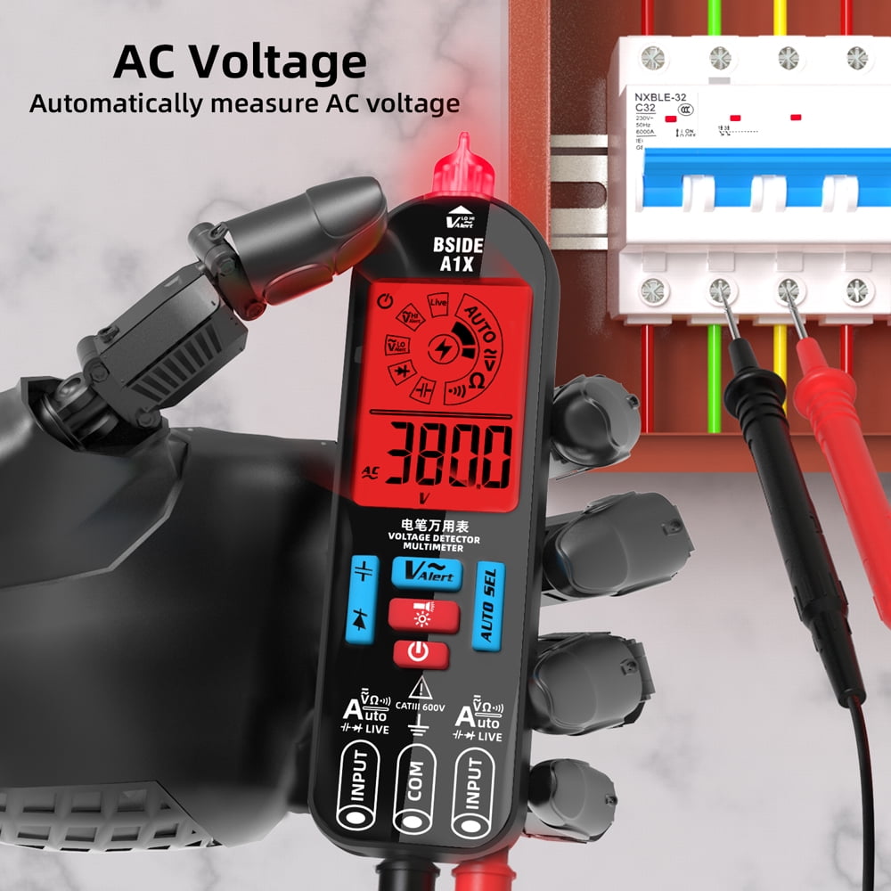 BSIDE Handheld Digital Multimeter Electric Test Pen Professional Voltage Resistance Diode Tester Live Wire Recognition Meter with Automatic Shutdown and Flashlight Function