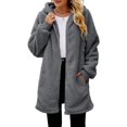 thumbnail image 2 of Tiqkatyck Womens Winter Coats, Women's Fashion Solid Color Long Sleeve Casual Plush Coat with Pocket Zipper With Hood Long Coat Fleece Jacket Women Plus Size Coats for Women Gray M, 2 of 6
