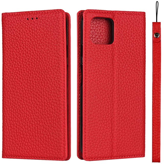 AmPm Premium Leather case for iPhone Xs max Wallet Magnetic Flip Cover case with Card Slot TPU Shockproof Stand Genuine Leather case with Lanyard Compatible with iPhone Xs max - Red