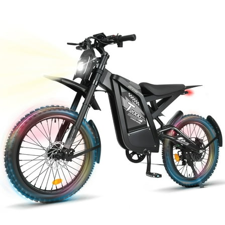 VTOKW T2000 Electric Dirt Bike for Adults,3000W Peak Electric Bike,48V 30Ah Battery,37MPH/85 Miles Electric Motorcycles,24" Fat Tire E Dirtbike,Dual Hydraulic Brakes Mountain Bike,E Dirt Bike UL2849