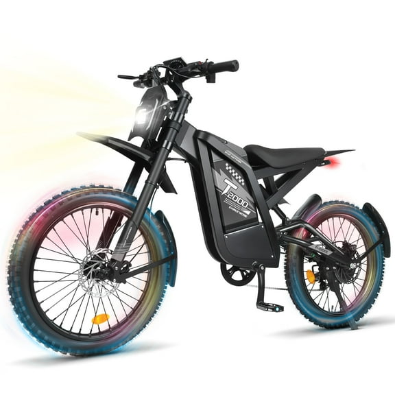 VTOKW T2000 Electric Dirt Bike for Adults,3000W Peak Electric Bike,48V 30Ah Battery,37MPH/85 Miles Electric Motorcycles,24" Fat Tire E Dirtbike,Dual Hydraulic Brakes Mountain Bike,E Dirt Bike UL2849