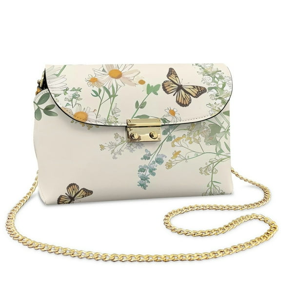 TSOVTHRID Butterfly Daisy White Print Crossbody Bags Womens Leather Snowflake Womens Shoulder Handbags Holiday Casual Small Purses Crossbody Going-out Bag