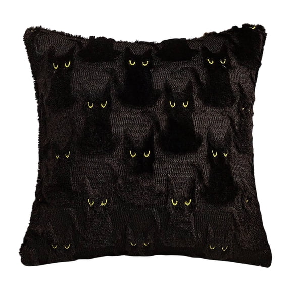 18x18in 3D Tufted Black Cat Ghost Fluffy Plush Throw Pillow Cover Hidden Zipper Gothic Spooky Halloween Sofa Decor Cushion Case