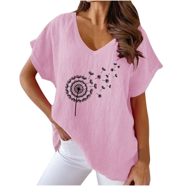 Birdeem T-Shirts Imprimés à Col en V pour Femmes, Blouses Confortables et à la Mode