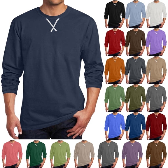 VBTAPA Big and Tall T Shirts for Men Plus Size Long Sleeve Crewneck Pullover Tees Tops Solid Color Casual Loungewear Workwear T-Shirts Beige M