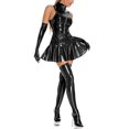 thumbnail image 6 of inlzdz Womens Shiny Leather Sleeveless Pleated Mini Dress Party Clubwear Black S, 6 of 7