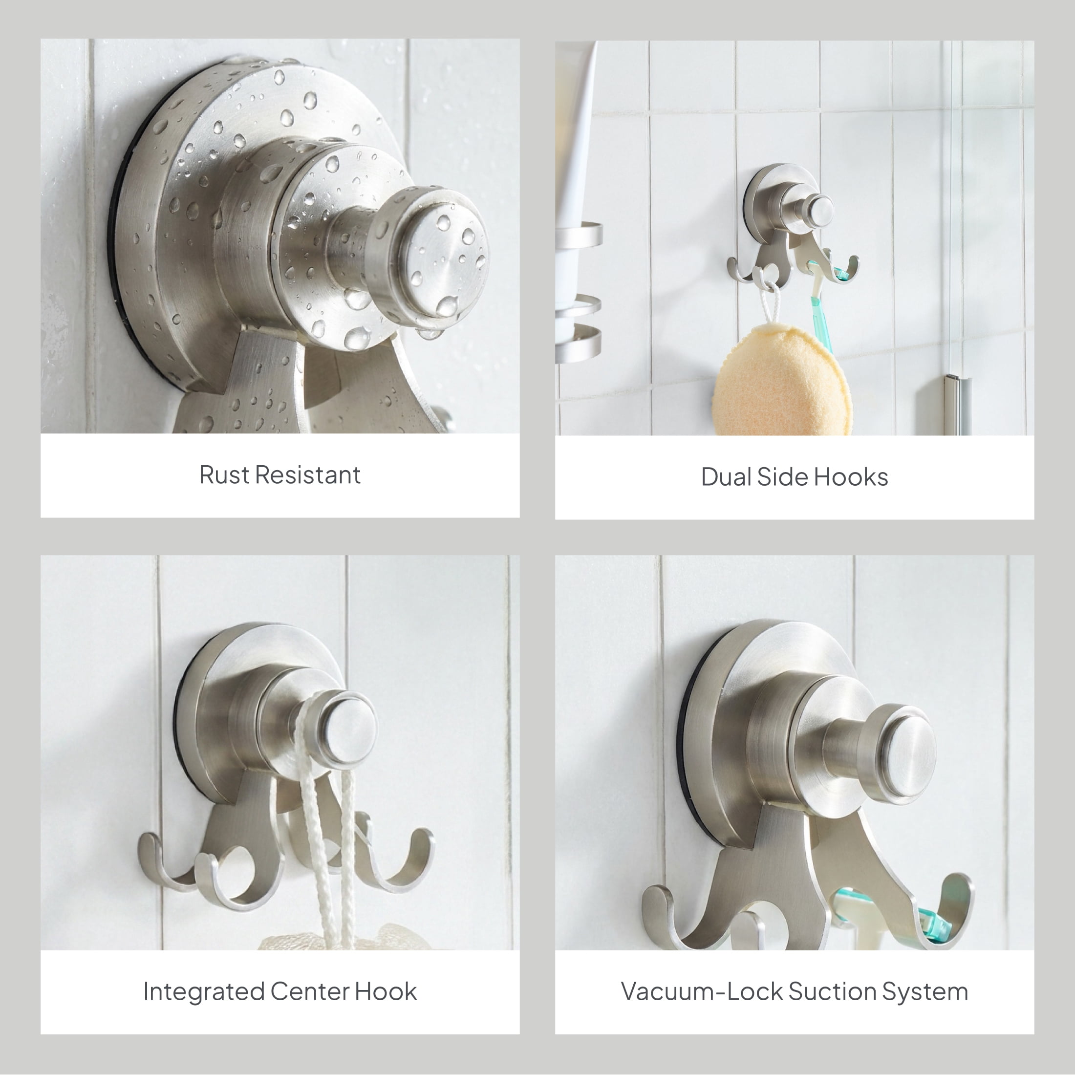 Better Homes & Gardens StyleGrip™ Suction Mount Shower Multi-Hook, Satin Nickel