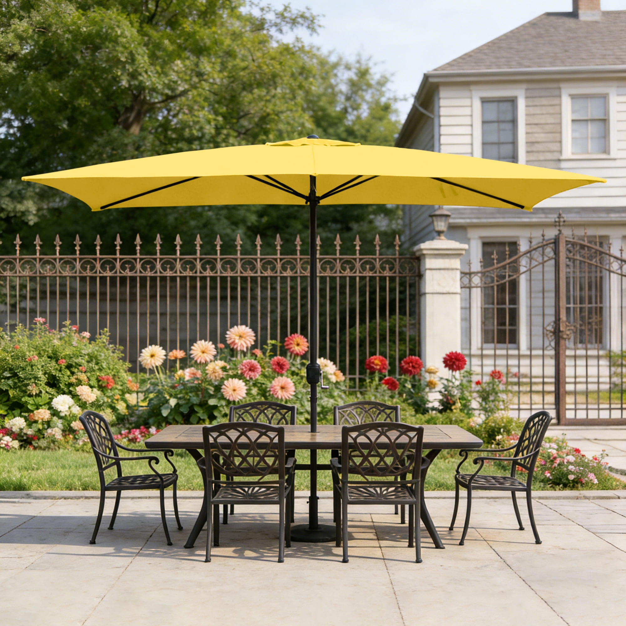 Abble 10x6.5ft Rectangular Patio Umbrella with Crank Handle, Outdoor Market Umbrella with 6 Sturdy Umbrella Ribs, Waterproof, Yellow