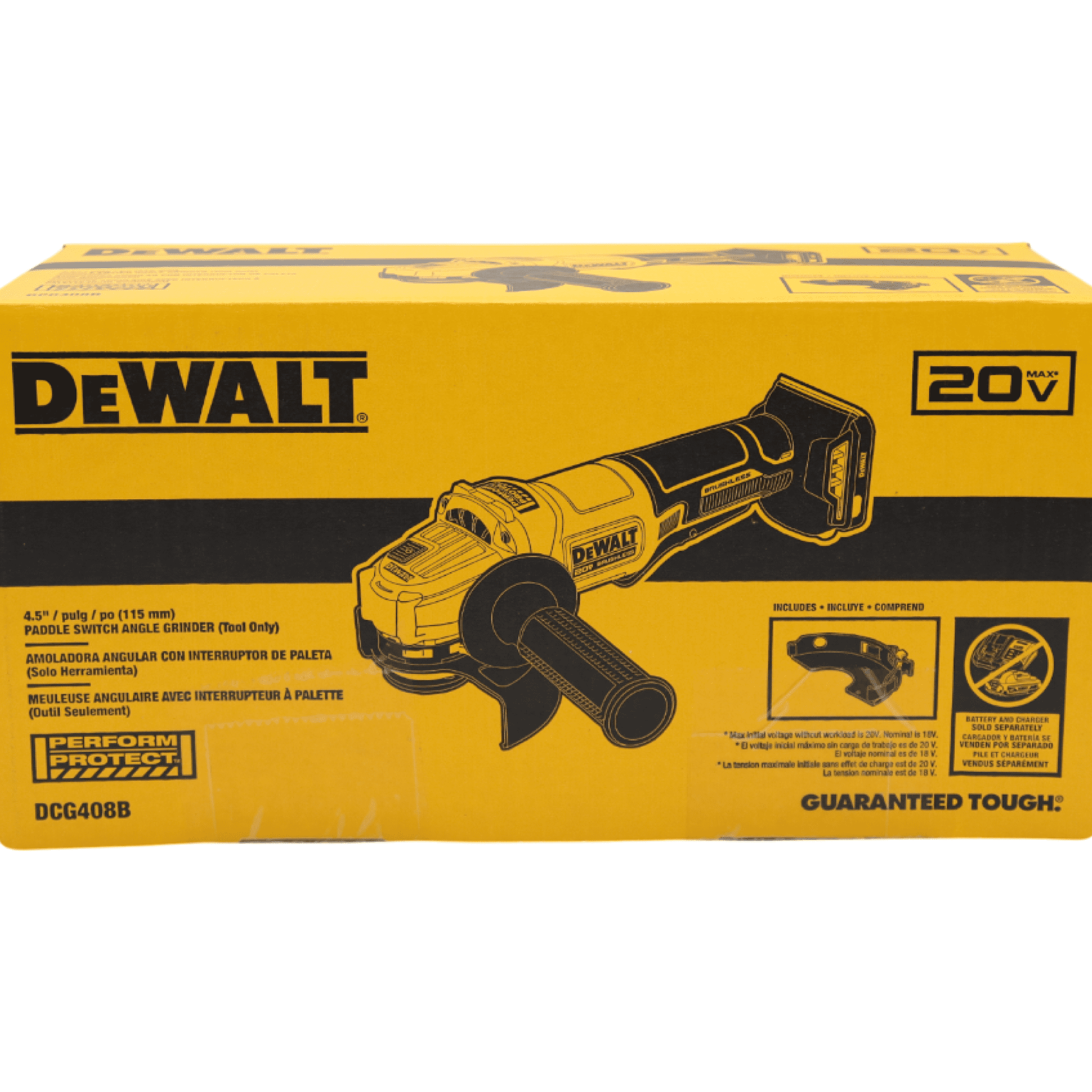 Open Box DEWALT 20V MAX Cordless 4-1/2 in. Paddle-Switch Grinder, Brushless, 9,000 RPM, Perform & Protect Features, Bare Tool Only (DCG408B)