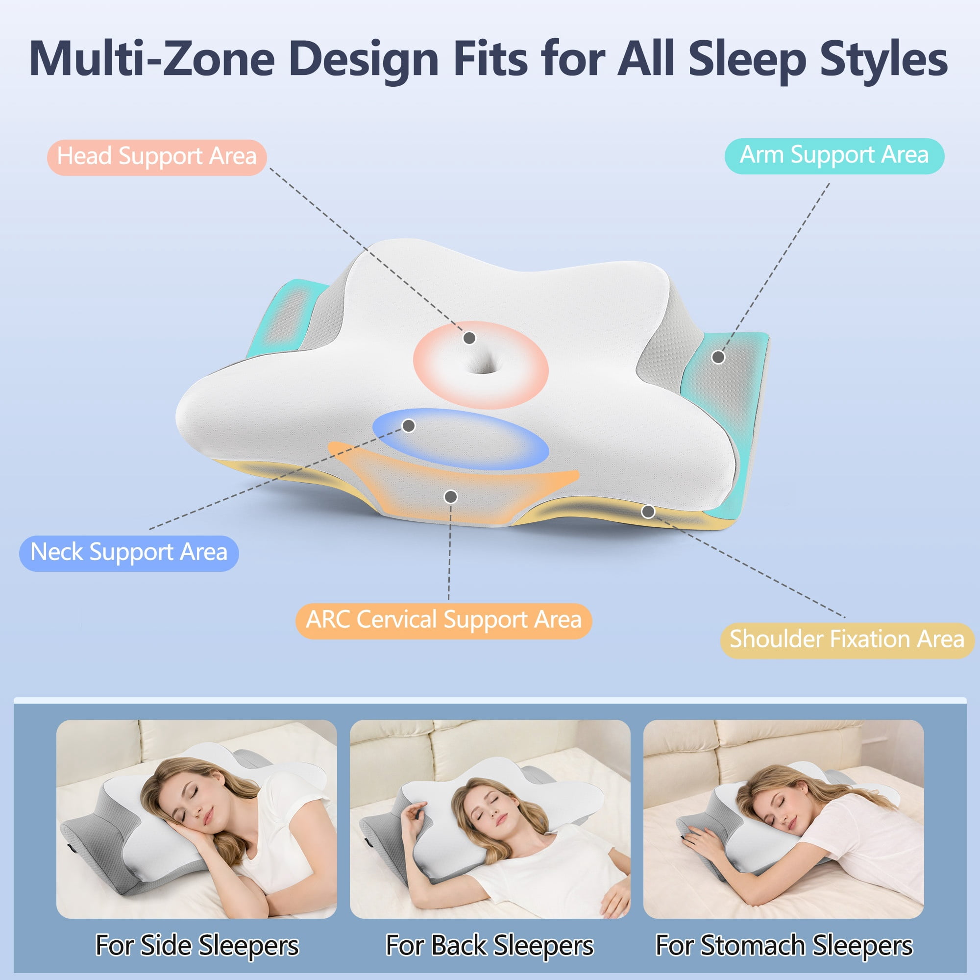 KAIPARA Memory Foam Bed Pillow for Sleeping, Contour Support Pillow for Side, Back & Stomach Sleepers, Cooling Bed Pillow with Removable Washable Cover, Gray