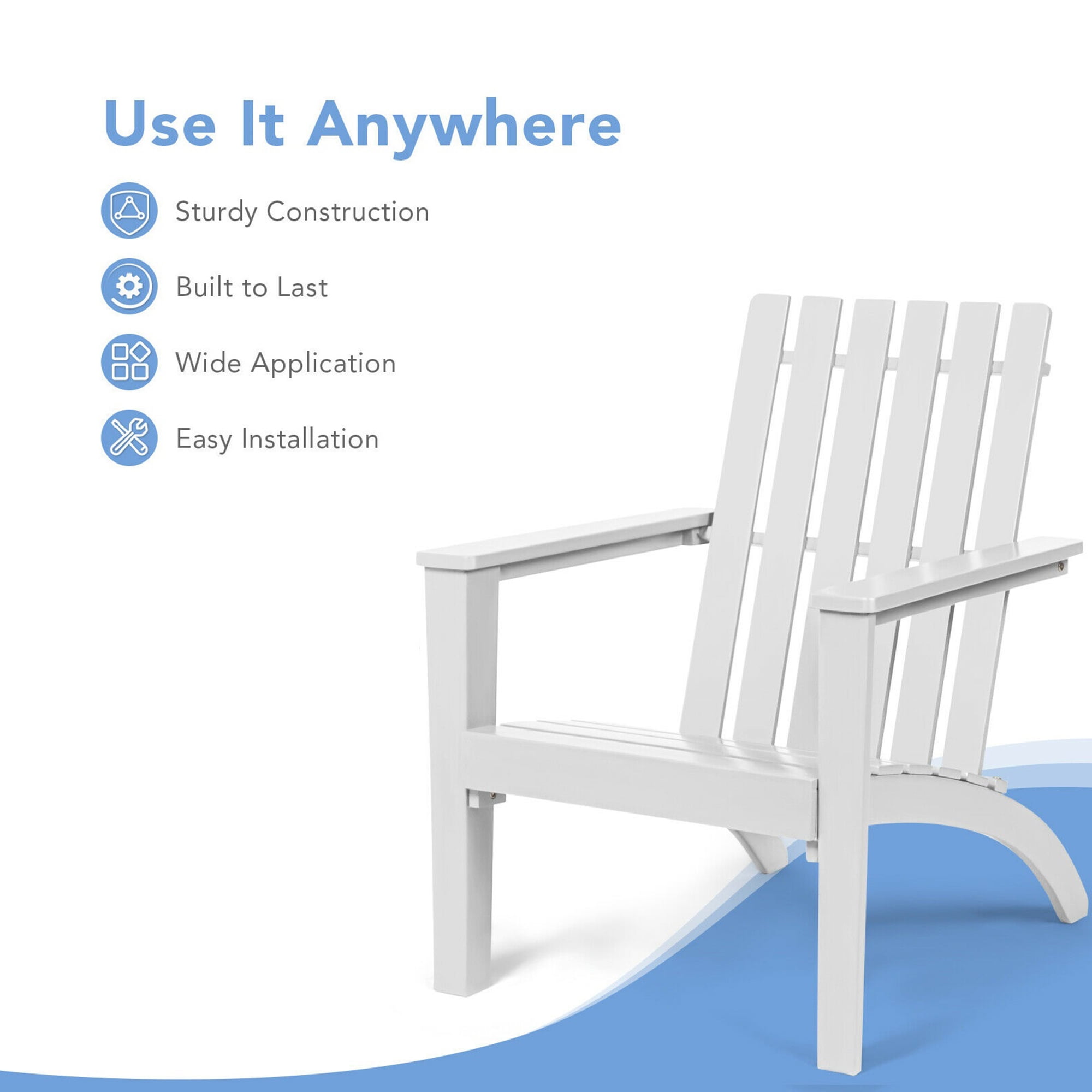 Gymax Set of 2 Outdoor Wooden Adirondack Chair Patio Lounge Chair w/ Armrest White