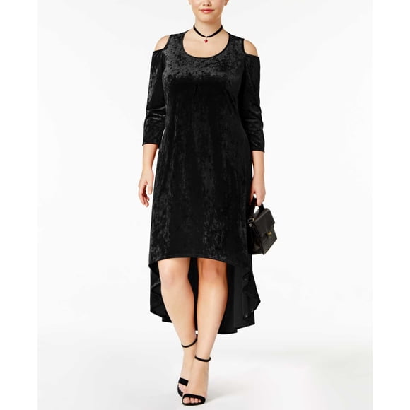 Ny Collection Robe en Velours Grande Taille Épaules Dénudées (Noir, 2X)