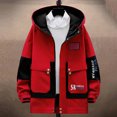 thumbnail image 2 of Luwomo Casual Jackets for Mens Mens Jackets Fall and Winter Hooded Long Sleeve Color Blocked Outdoor Style Loose Fit Coat with Pocket Tops Red,4XL, 2 of 4