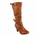 thumbnail image 2 of Top Moda Auto-2 Women's Mid Calf Buckle Strap PU Leather Kitten Heel Boots TAN 5, 2 of 5
