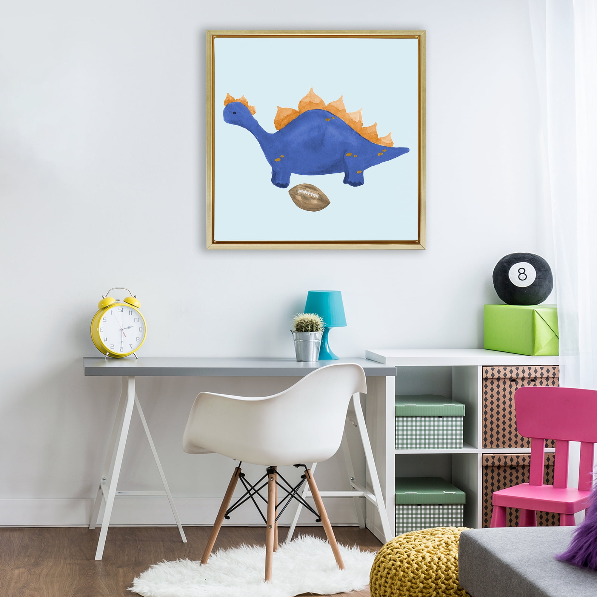 Stupell Industries Sporty Baby Dino Gold Framed Floater Canvas Wall Art, design by Lucille Price