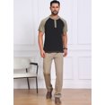 thumbnail image 5 of DARING DIVA Men's Raglan Henley Retro Short Sleeve Button Down T-Shirt M Black, 5 of 7