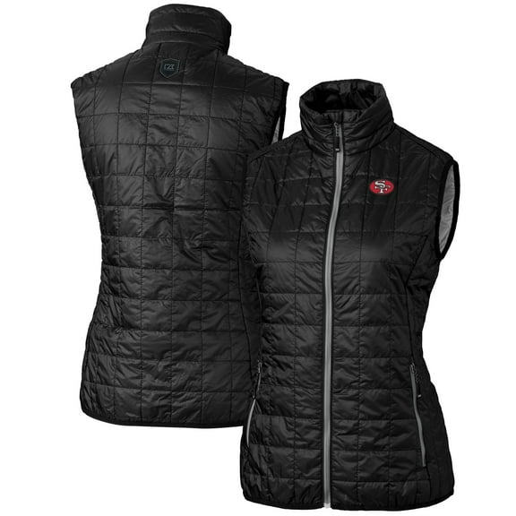 Women's Cutter & Buck Black San Francisco 49ers Throwback Logo Rainier PrimaLoft Eco Full-Zip Puffer Vest
