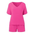 thumbnail image 5 of Riforla Women's Vacation Fashion Casual Suit Solid Color Summer Shorts and Shirt Top Two Piece Sets Lapel Shirt Sexy Slim Suits Short sets Hot Pink L, 5 of 8